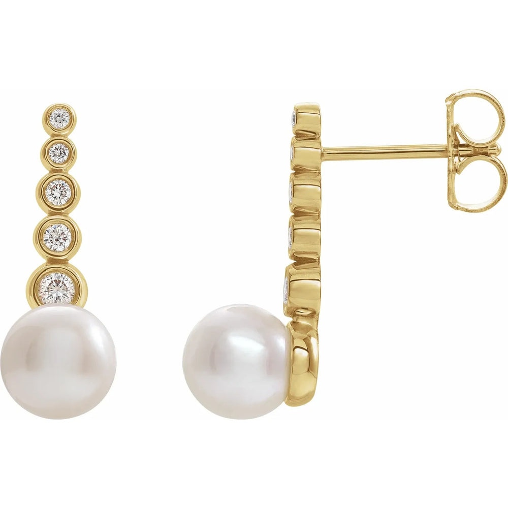 
            
                Load image into Gallery viewer, Diamond Bezel Set Earrings with Freshwater Pearls
            
        